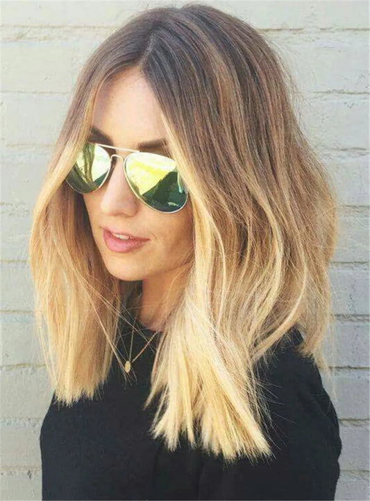 Middle Part Blunt cut Loose Straight Hairstyle Lace Front Synthetic Hair Wigs 14 Inches