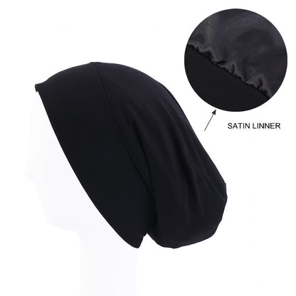Modal stretch cotton pullover cap lined with Satin double-layer nightcap turban cap chemotherapy hat