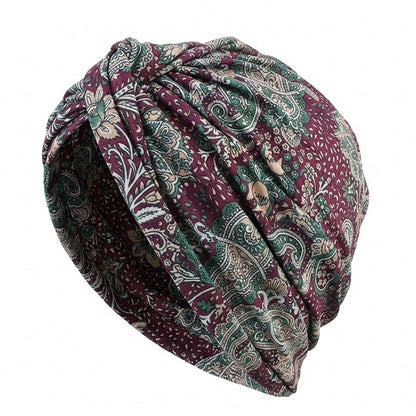 Cross-Border New Style Printed Cross-Twist Hat, Women's Elastic Turban Hat, Indian Hat Jdt-163I