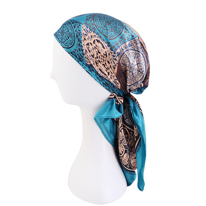 Amazon satin professional square scarf artificial silk printed wrap scarf ethnic style headscarf cap JDWJ-28