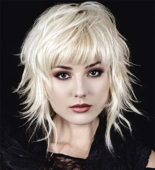 Medium Choppy Layered Cool Straight Natural Synthetic Hair Wig 12 Inches