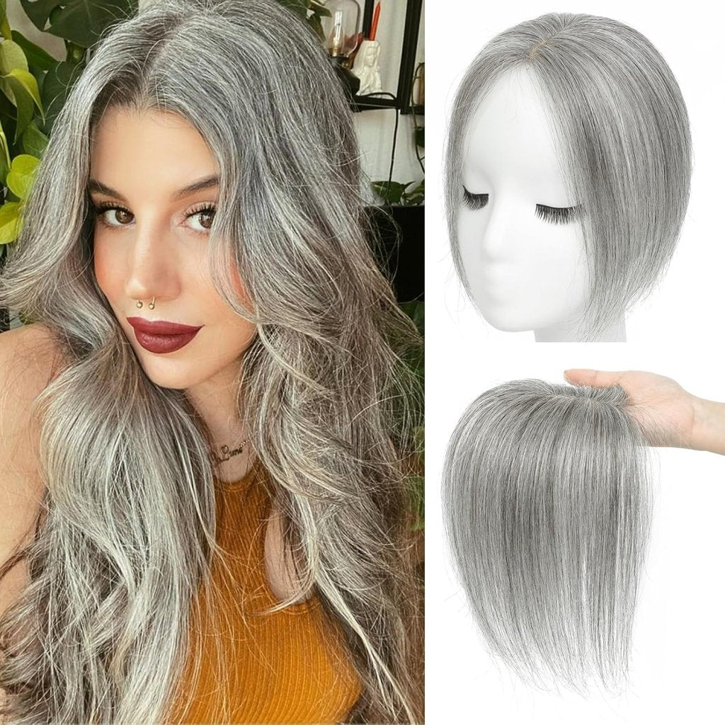Hair Toppers for Women Real Human Hair, Bangs Hair Clip 360° 3D Cover Human Hair Topper with Bangs