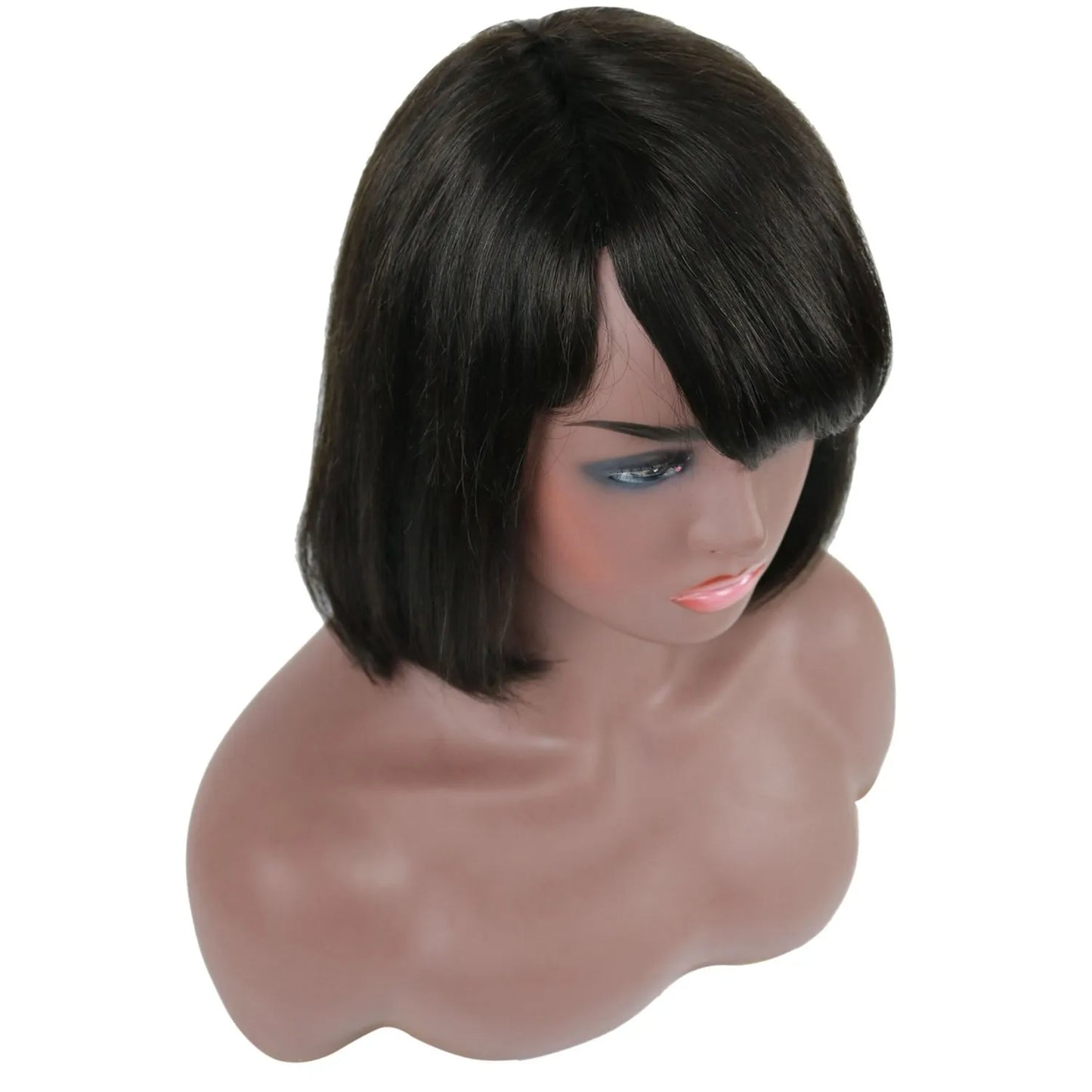 Taraji Henson Kurze, glatte Bob-Frisur, Echthaar, kappenlose Perücke, 10 Zoll