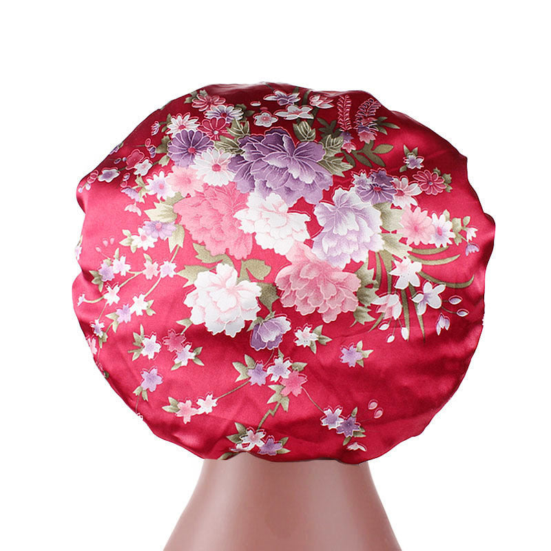 Printed wide-brimmed elastic hair band nightcap satin hair shower cap round cap Amazon hot sale toe cap TJM-301A
