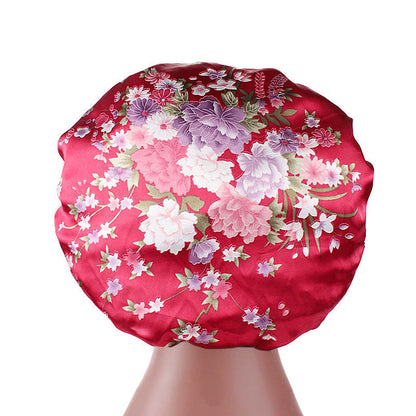 Printed wide-brimmed elastic hair band nightcap satin hair shower cap round cap Amazon hot sale toe cap TJM-301A