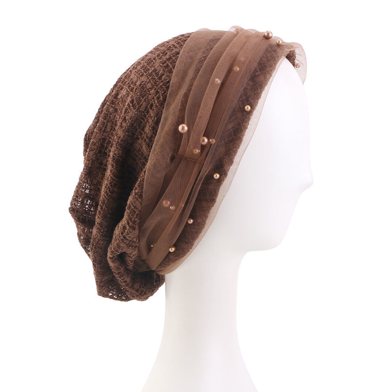 Spring and Autumn New Style Beaded Mesh Cotton Pullover Hat, Headscarf Hat, Head Wrap Cross-Border Hat Jdu-151