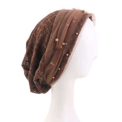 Spring and Autumn New Style Beaded Mesh Cotton Pullover Hat, Headscarf Hat, Head Wrap Cross-Border Hat Jdu-151