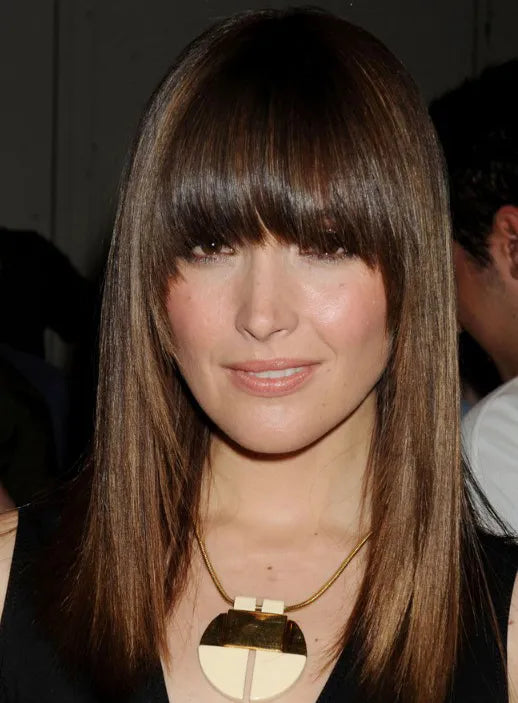 Long Straight Human Hair Full Bang Wigs 16 Inches