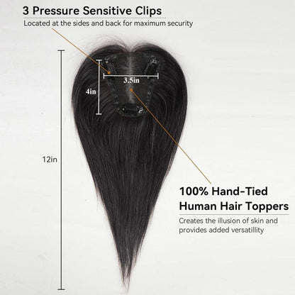 Remy Human Hair Toppers for Women Hand-Tied Hair Toppers with Swiss Lace Base 12in