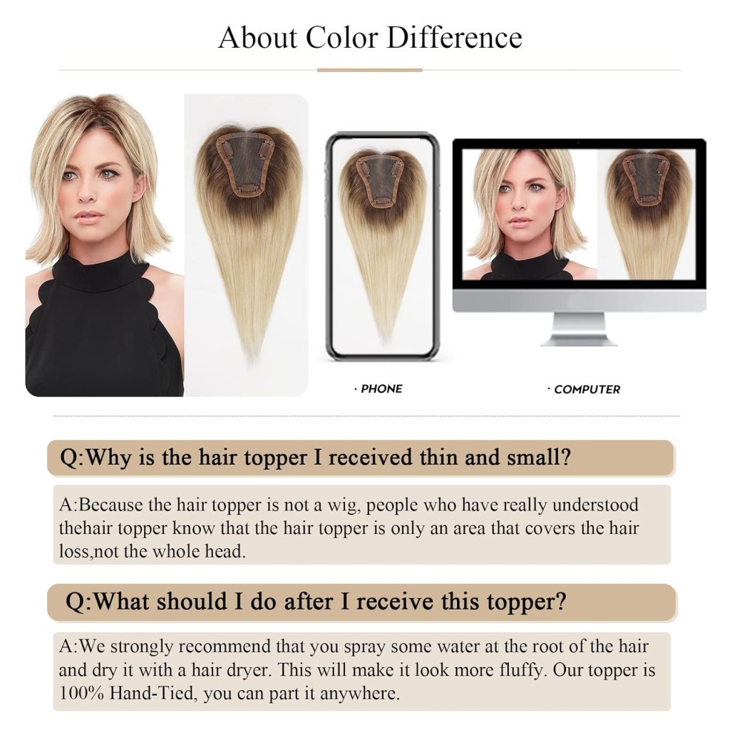 Remy Human Hair Toppers for Women Hand-Tied Hair Toppers with Swiss Lace Base 12in