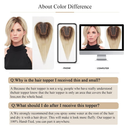 Remy Human Hair Toppers for Women Hand-Tied Hair Toppers with Swiss Lace Base 12in