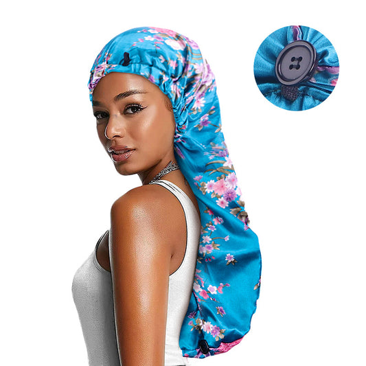 Cross-border Exclusive High Elastic Button Women's Hair Care Cap Dual-use Long Hair Nightcap Shower Cap Amazon Hot Sale
