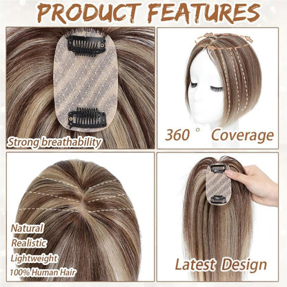 Hair Toppers for Women Real Human Hair, Bangs Hair Clip 360° 3D Cover Human Hair Topper with Bangs