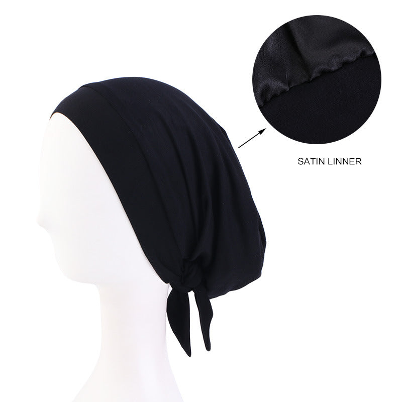 Mundell Strap Satin Lined Double Layer Nightcap Chemotherapy Cap Turban Hair Care Hat JDU-423C