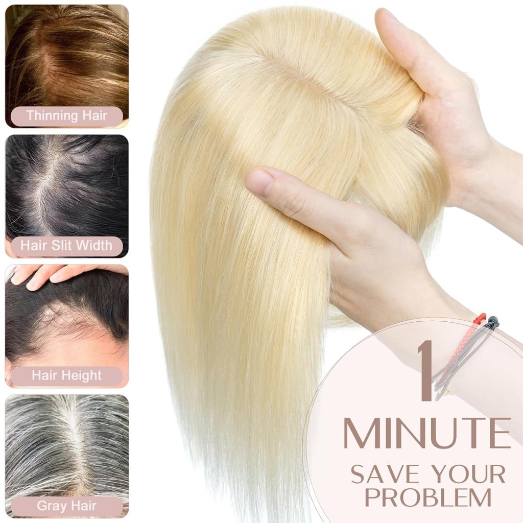 Human Hair Topper with Bangs - Real Human Hair Toppers for Women with Thin Hair