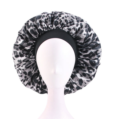 New Cross-Border Leopard Print Elastic Headband Sleep Cap Satin Hairdressing Round Cap Head Wrap Jdb-301A-4