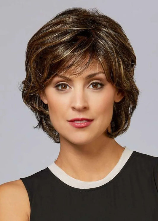 Women's Layered Loose Full Shag Style Wavy Human Hair Lace Front Wigs 10Inch