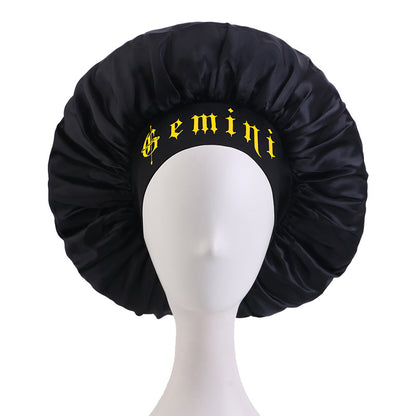 12 Constellation Solid Color English LOGO Elastic Wide-brimmed Sardin Nightcap Women's Beauty Hat Hair Care Hat Cross-border Hat