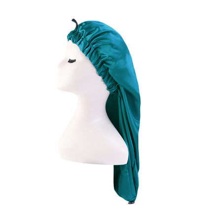 Cross-Border special satin nightcap elastic band buckle long tube hair care cap dual-purpose long hair cap shower cap turban hat