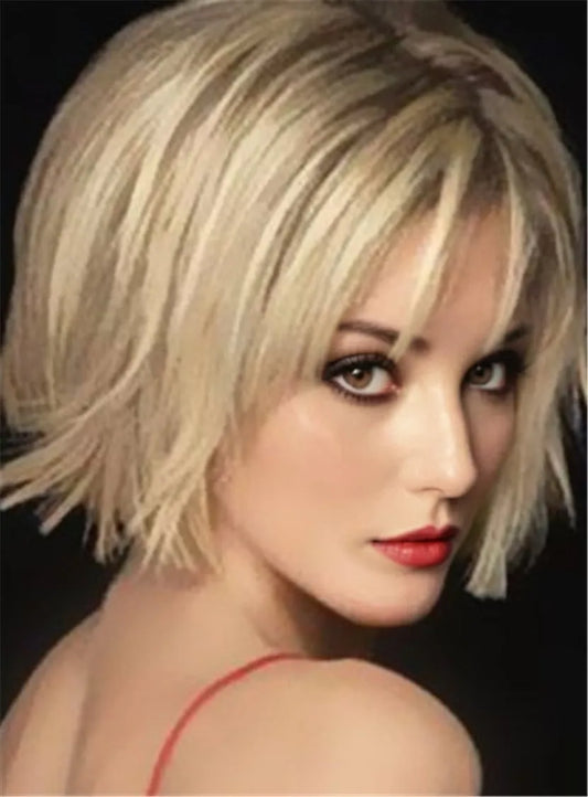 Short Straight Bob Hairstyle Capless Synthetic Wig 12 Inches