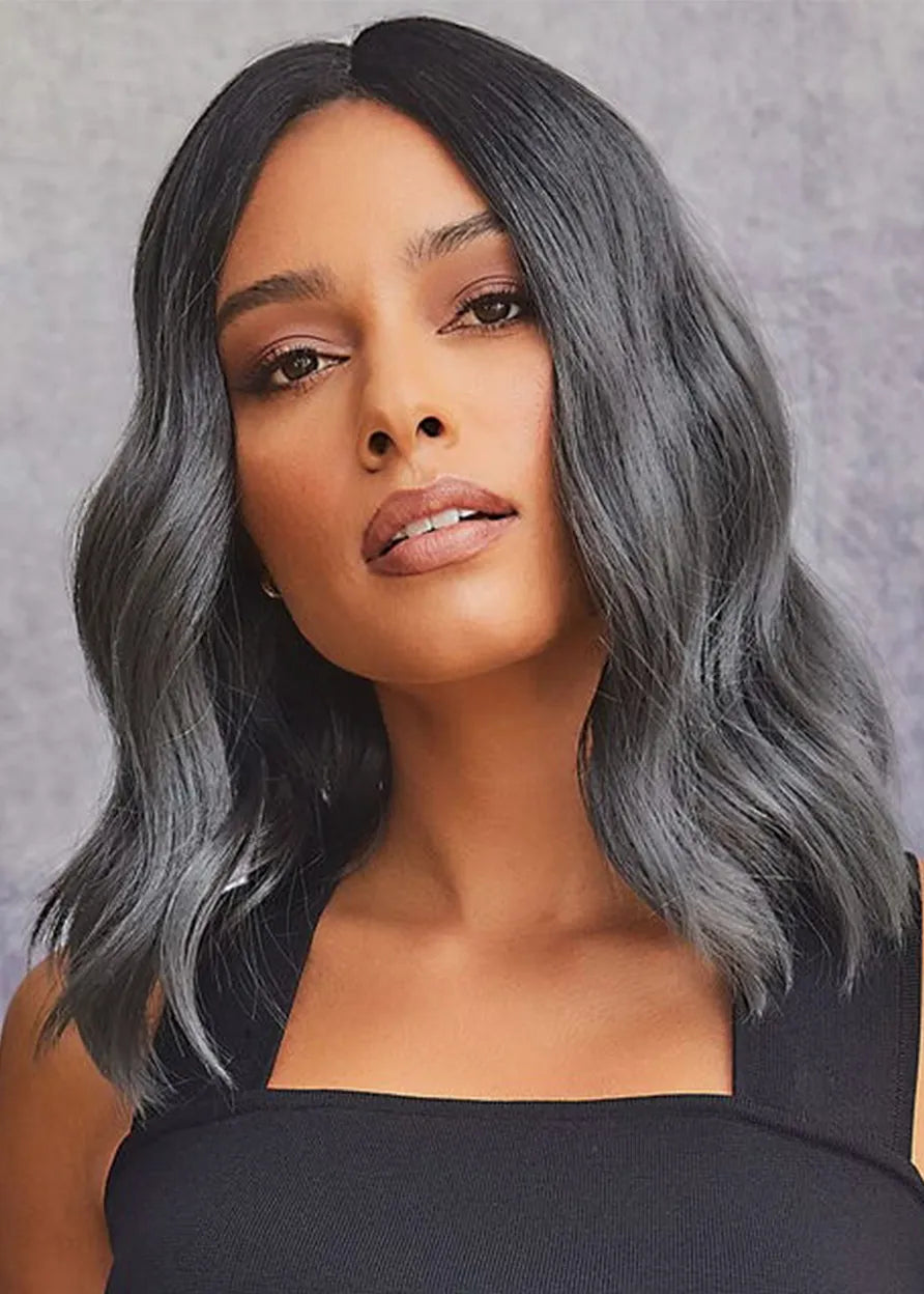 African American Women's Medium Hairstyles Body Wavy Human Hair Lace Front Wigs 18Inch