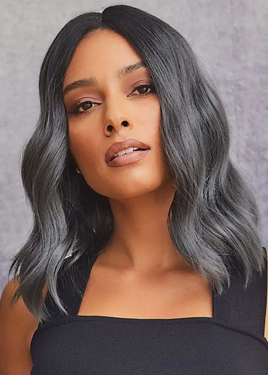 African American Women's Medium Hairstyles Body Wavy Human Hair Lace Front Wigs 18Inch