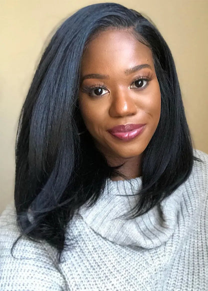 African American Women's Natural Looking Straight Human Hair Capless Wigs 16Inch