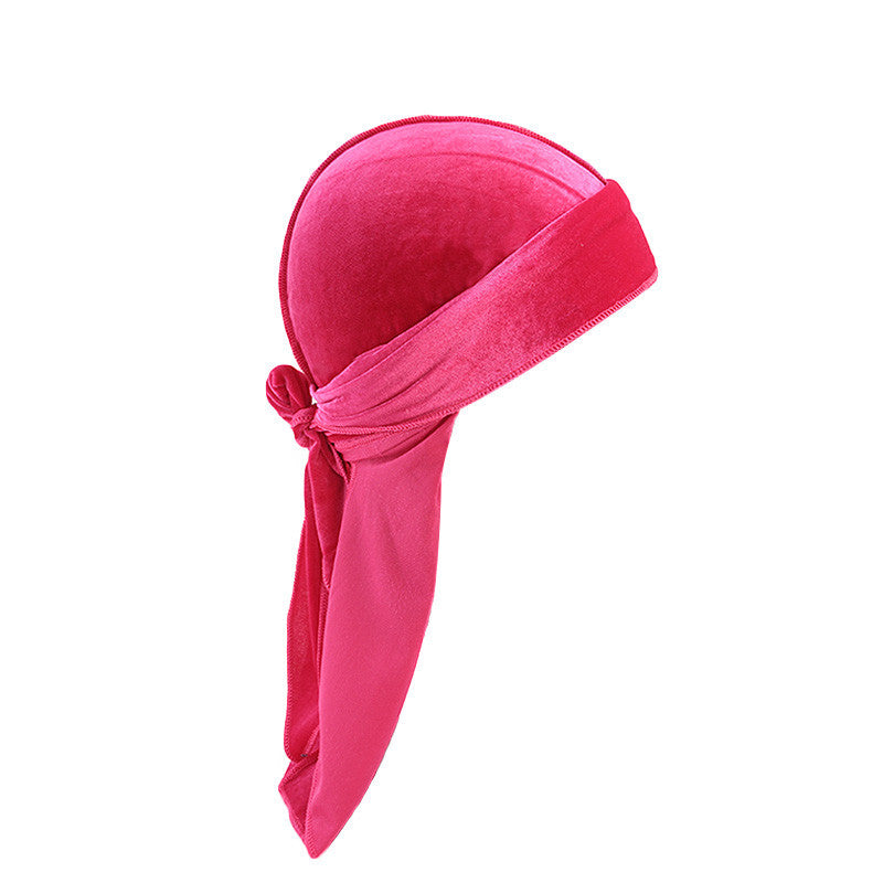 European and American fashion Korean velvet long tail pirate hat strap turban hat hip hop Cape velvet durags