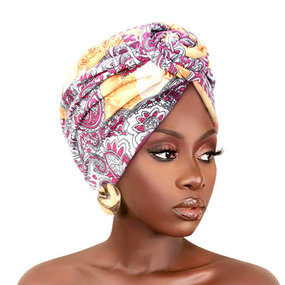 Amazon European and American ethnic style plate Flower headscarf cap elastic printing Indian cap chemotherapy cap TJM-342B