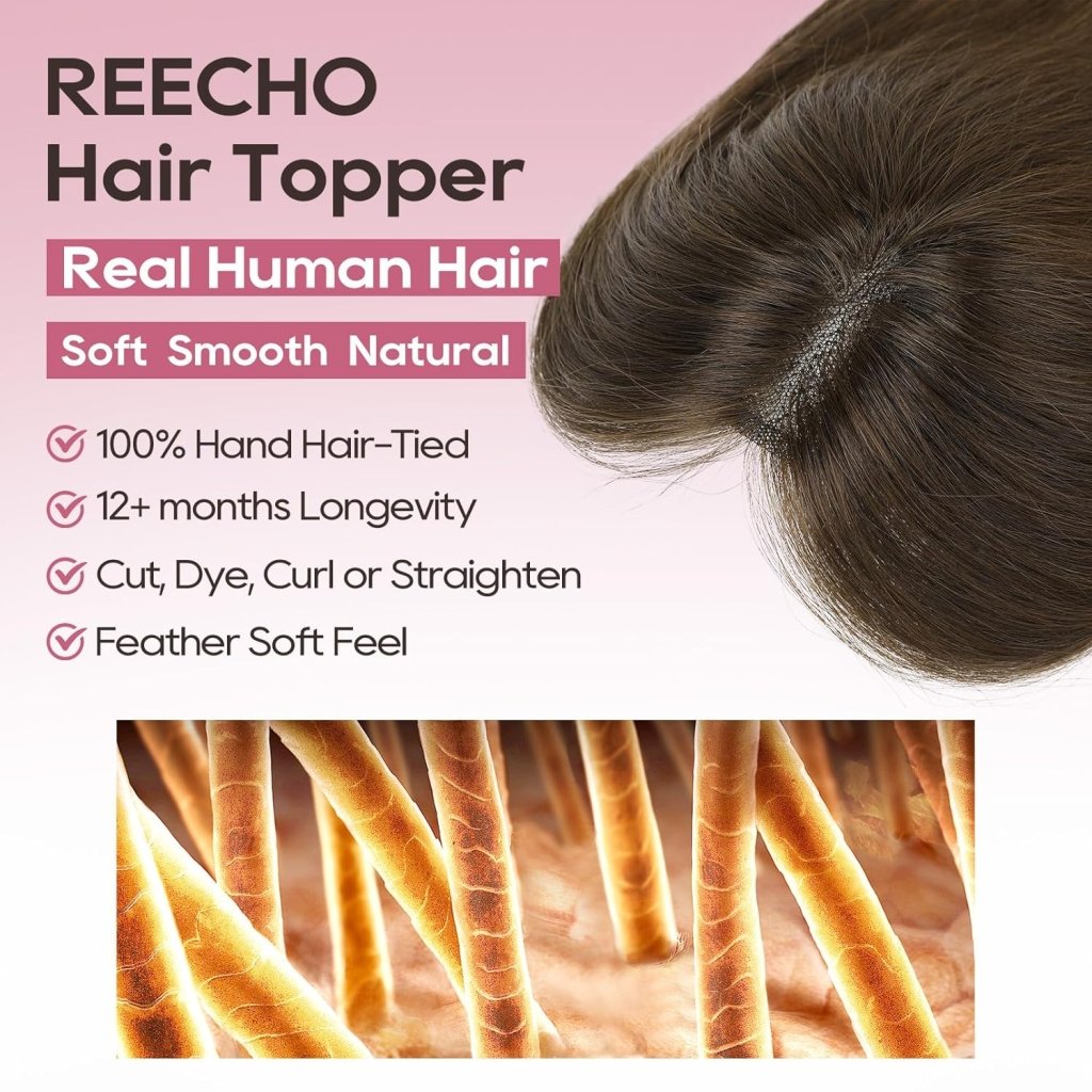 Hair Toppers for Women Real Human Hair Seamless Hair Piece with Bangs