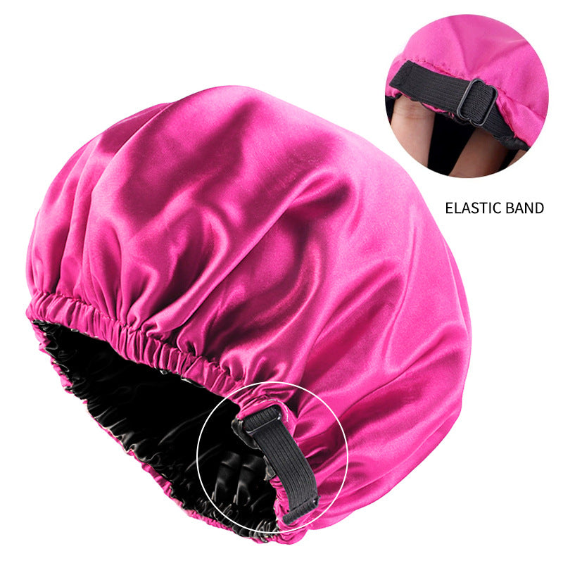 Cross-border supply of colored nightcap invisible flat adjustable buckle silk double shower cap beauty hair care hat