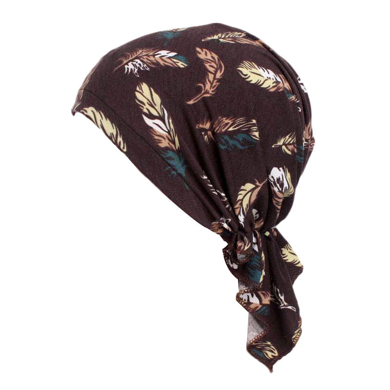 Cross-Border New Women's Cotton Braided Pirate Hat Triangle Turban Hat Printed Turban Hat Chemotherapy Hat