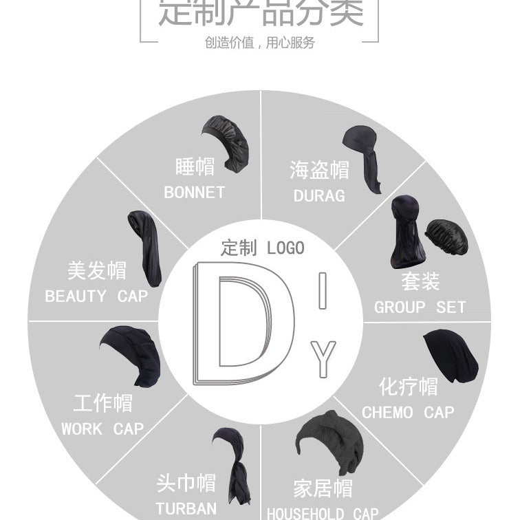 LOGO printing satin nightcap wide brimmed hair band round hat turban hat beauty salon home hat TJM-301