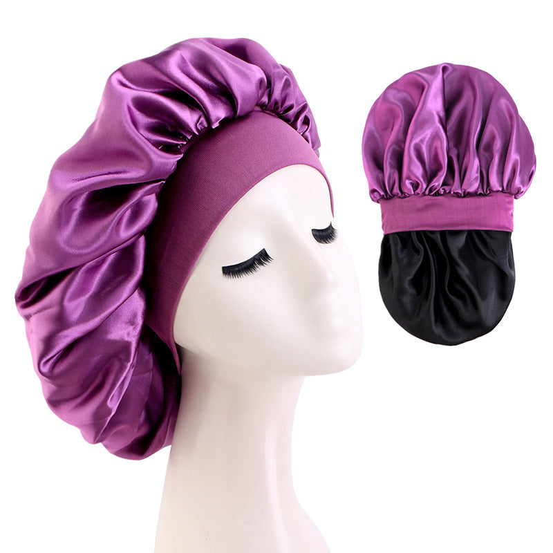 European and American Large Wide-Brimmed Elastic Double-Layer Satin Nightcap Beauty Hair Care Cap Care Cap Jdb-301S