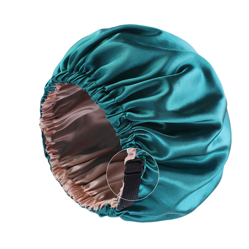 Satin nightcap invisible flat adjustable buckle artificial silk double-layer round hat shower cap beauty hair hat