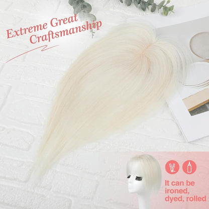 Human Hair Toppers for women 10 Inch Clip in Bangs 100％ Human Hair Toppers for Thinning Hair Cover Hair Pieces with Silk Base-Silver White
