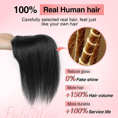 Human Hair Toppers for women 10 Inch Clip in Bangs 100％ Human Hair Toppers for Thinning Hair Cover Hair Pieces with Silk Base-Silver White
