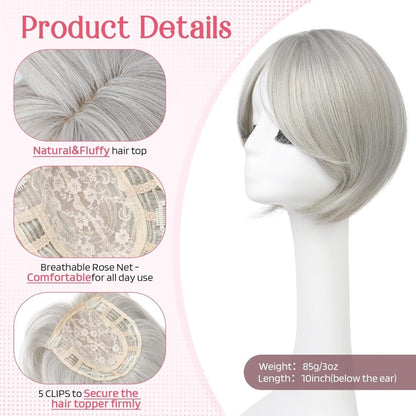 Short Layered Hair Topper with Bangs for Women with Thinning Hair 14 Inch 100% Human Hair Wigs Piece