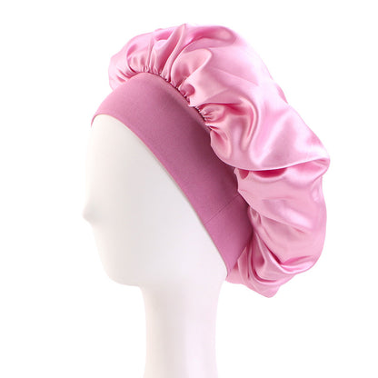 LOGO printing satin nightcap wide brimmed hair band round hat turban hat beauty salon home hat TJM-301