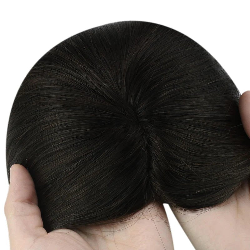 Human Hair Toppers Invisible Wiglet Hair pieces Without Bangs Off Black #1B[Density Upgrade 150%]