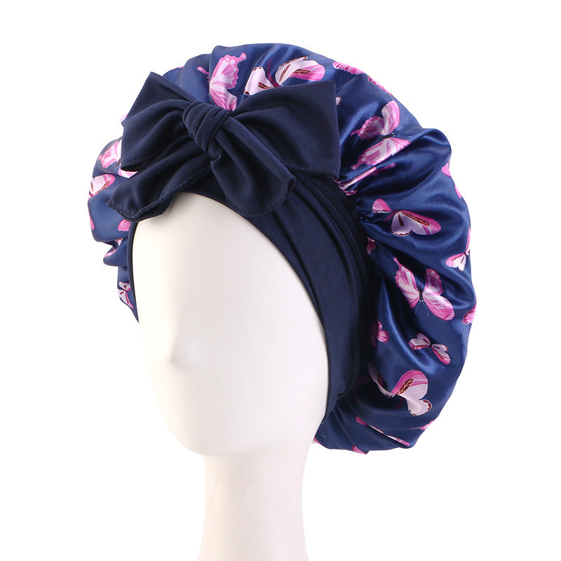 New popular butterfly printed sleep cap with elastic ribbon round cap for hair care and cloth hat JDB-301J-2 in Europe and America