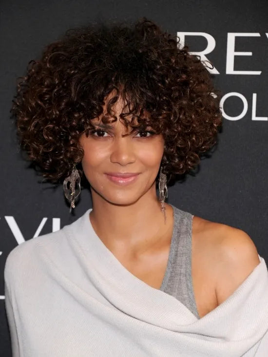 Halle Berry Hairstyle Super Charming Afro Medium Curl Lace Front Wig 100% Human Hair 14 Inches