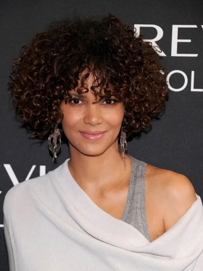 Halle Berry Hairstyle Super Charming Afro Medium Curl Lace Front Wig 100% Human Hair 14 Inches