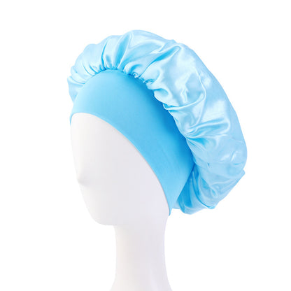 LOGO printing satin nightcap wide brimmed hair band round hat turban hat beauty salon home hat TJM-301