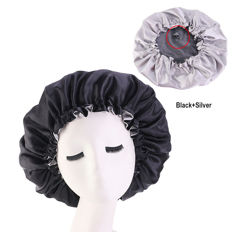 Adjustable Double-layer satin nightcap hair care cap custom LOGO solid color beauty and hairdressing advertising hat