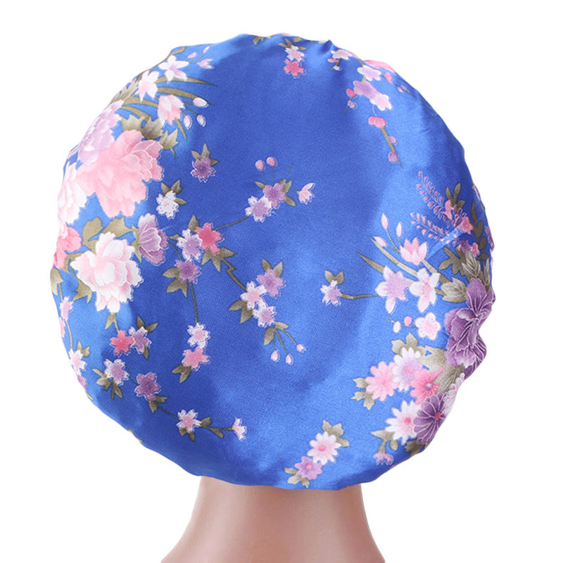 Printed wide-brimmed elastic hair band nightcap satin hair shower cap round cap Amazon hot sale toe cap TJM-301A