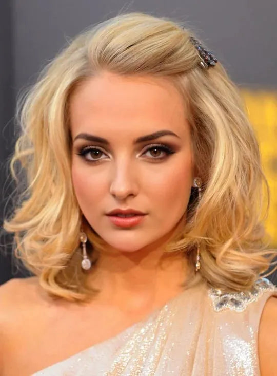 Fashion Carrie Underwood Hairstyle Medium Loose Wavy Blonde 100% Human Hair Full Lace Wig 12 Inches