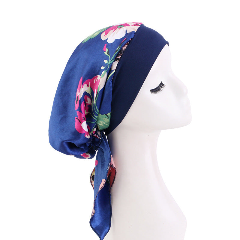 European and American popular long tail ribbon headscarf hat elastic wide-brimmed satin toe cap pirate hat JDT-329E