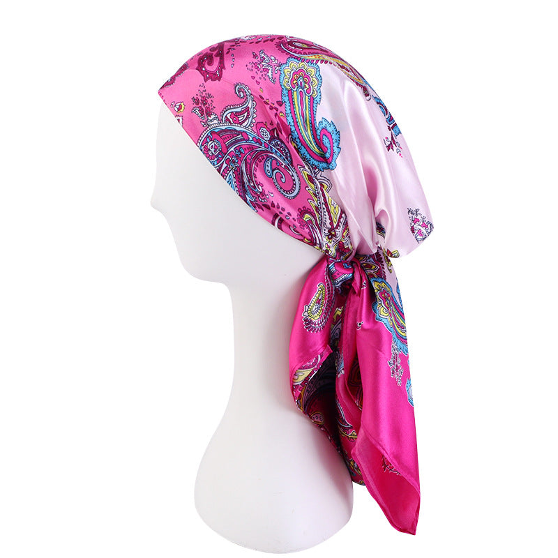 Amazon satin professional square scarf artificial silk printed wrap scarf ethnic style headscarf cap JDWJ-28