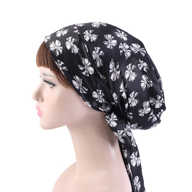 Cross-border source satin printed turban women's bandage turban hat pastoral style streamer braid hat TJM-226